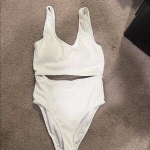 White Ribbed Women's One piece swimsuit.